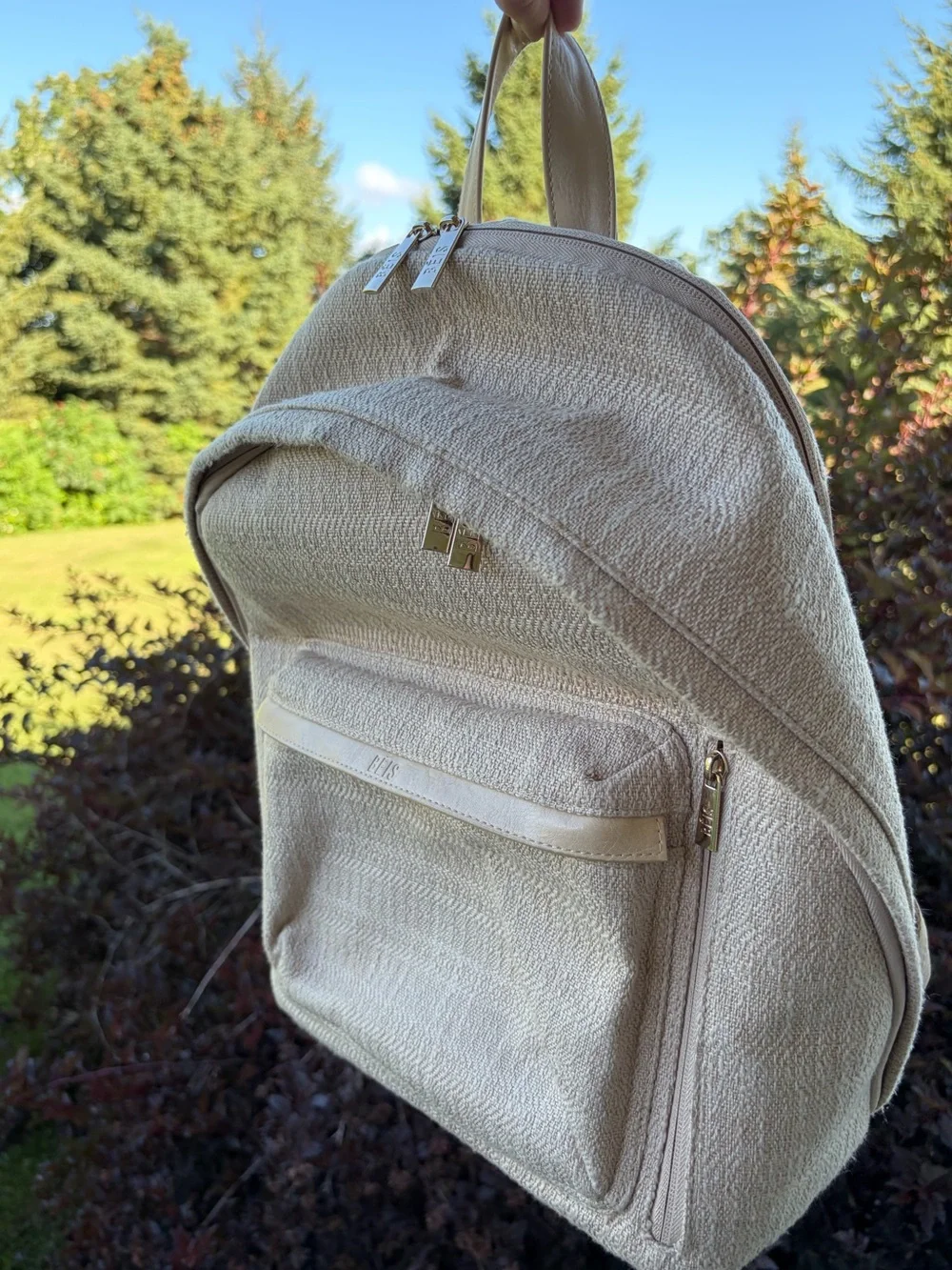 Beis textured small canvas backpack tan cream